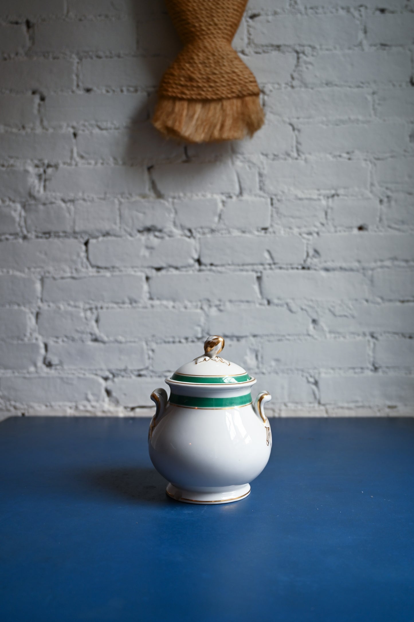 Antique green stripe tea set