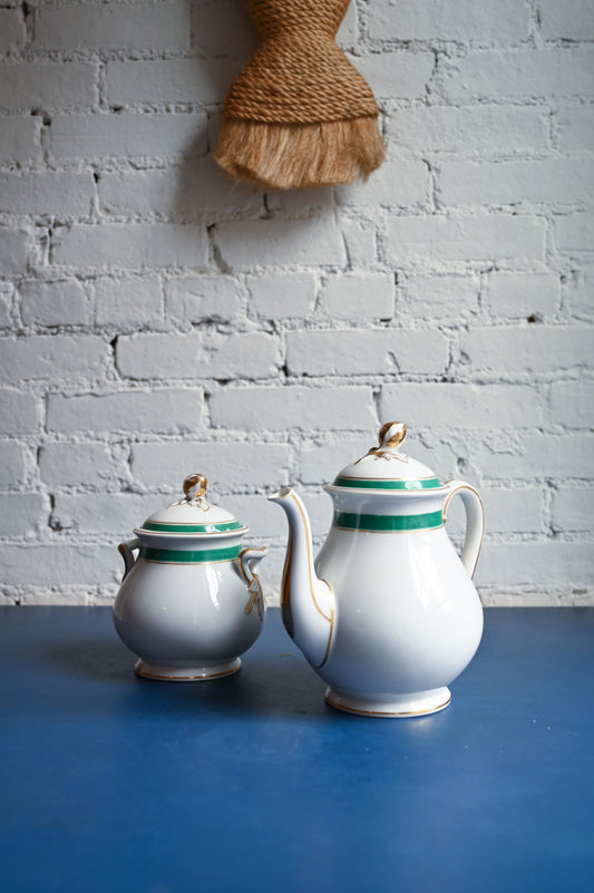 Antique green stripe tea set