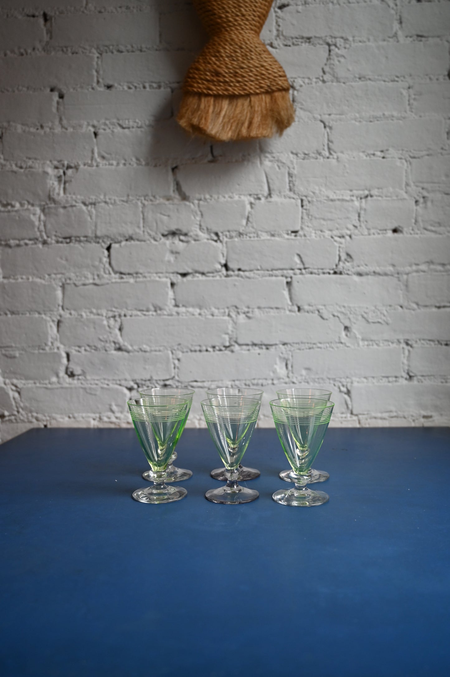 Vintage green tinted glasses, set of 6