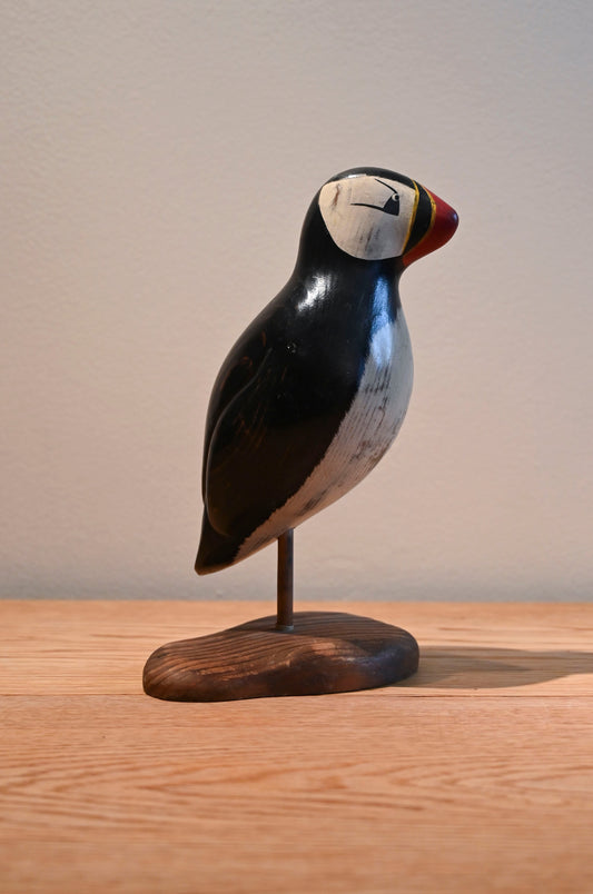 Vintage wood carved Puffin