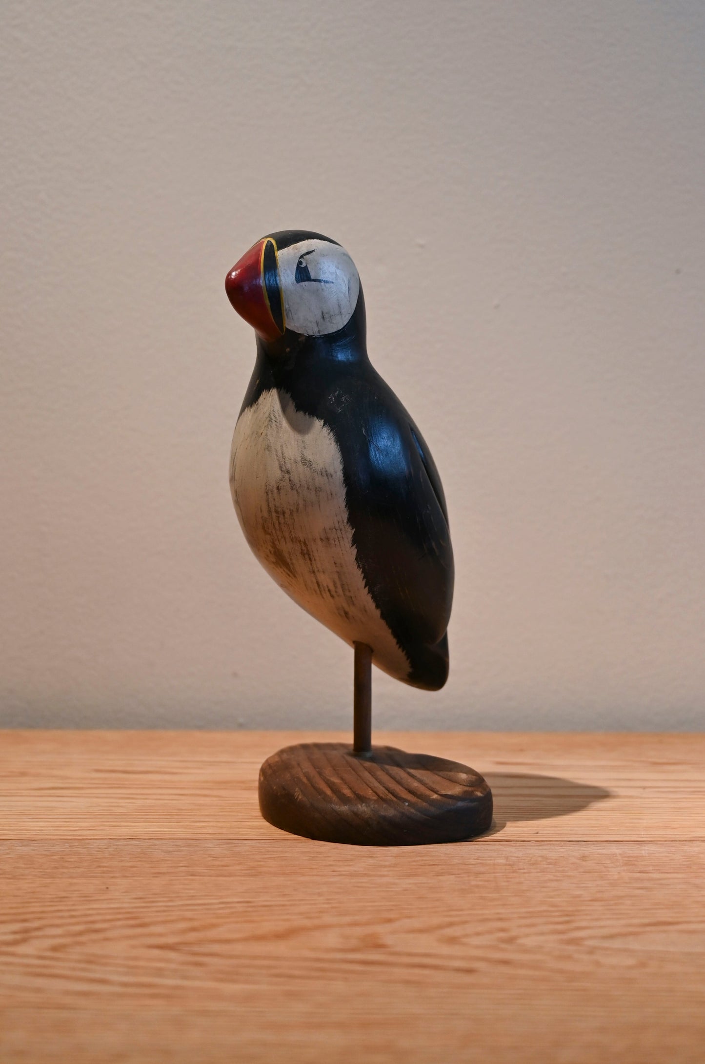 Vintage wood carved Puffin