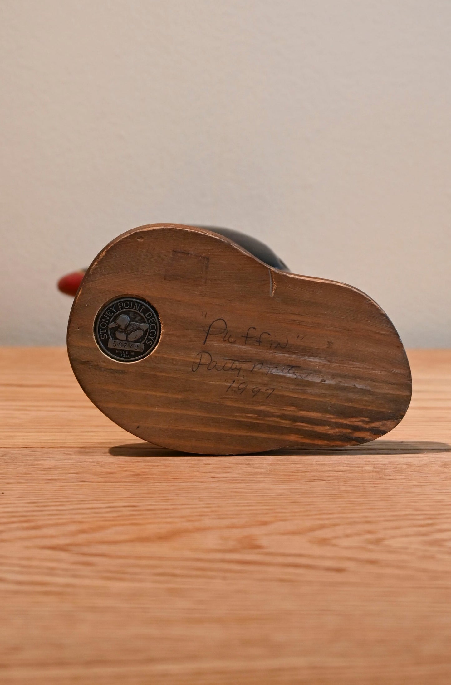 Vintage wood carved Puffin